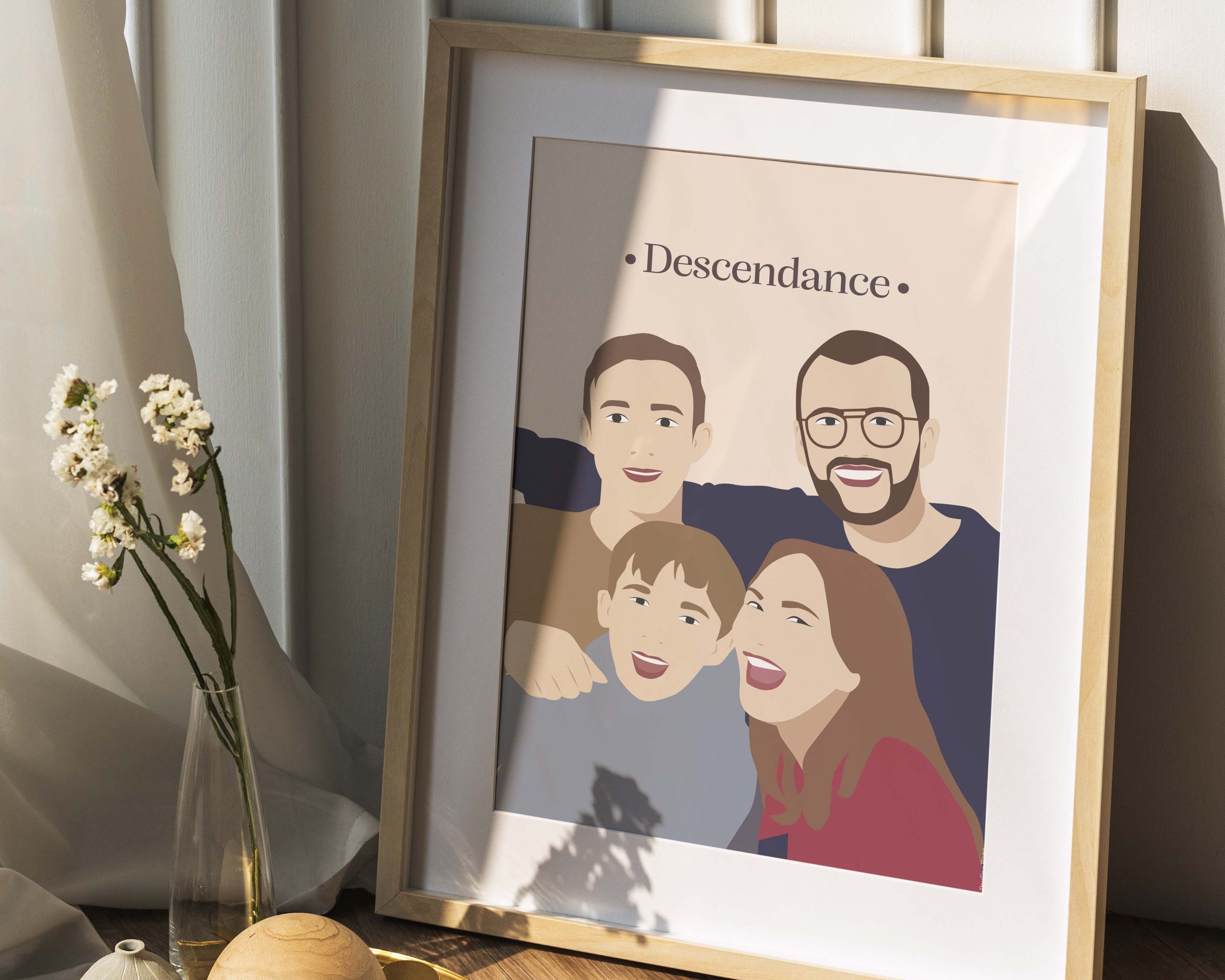 Portrait personnalisé illustré minimaliste famille par pauline bans